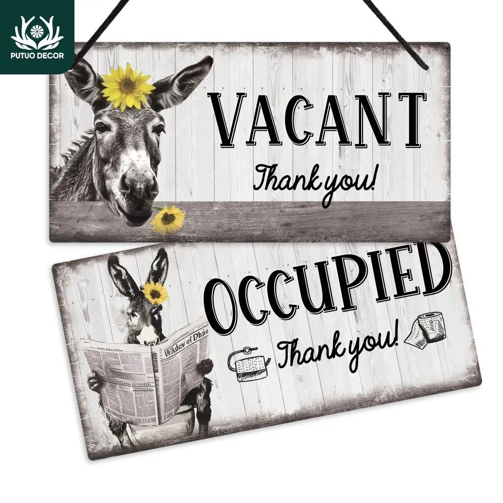 Reversible Vacant and Occupied Thank You Hanging Sign, 1 Count Double-sided Sign, Decorative Plaque, Hanging Sign for Home Farmhouse Toilet Washroom Bathroom, Rustic Design, Vintage Plaque Decor