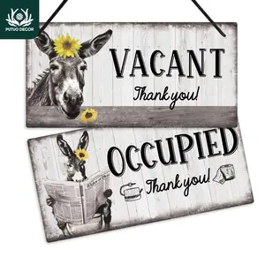 Reversible Vacant and Occupied Thank You Hanging Sign, 1 Count Double-sided Sign, Decorative Plaque, Hanging Sign for Home Farmhouse Toilet Washroom Bathroom, Rustic Design, Vintage Plaque Decor