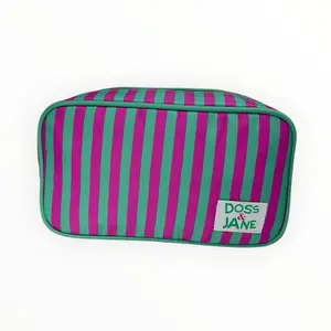 Doss & Jane Chic Stripes Makeup Bag - Green and Pink Striped Design for Organized Beauty Essentials