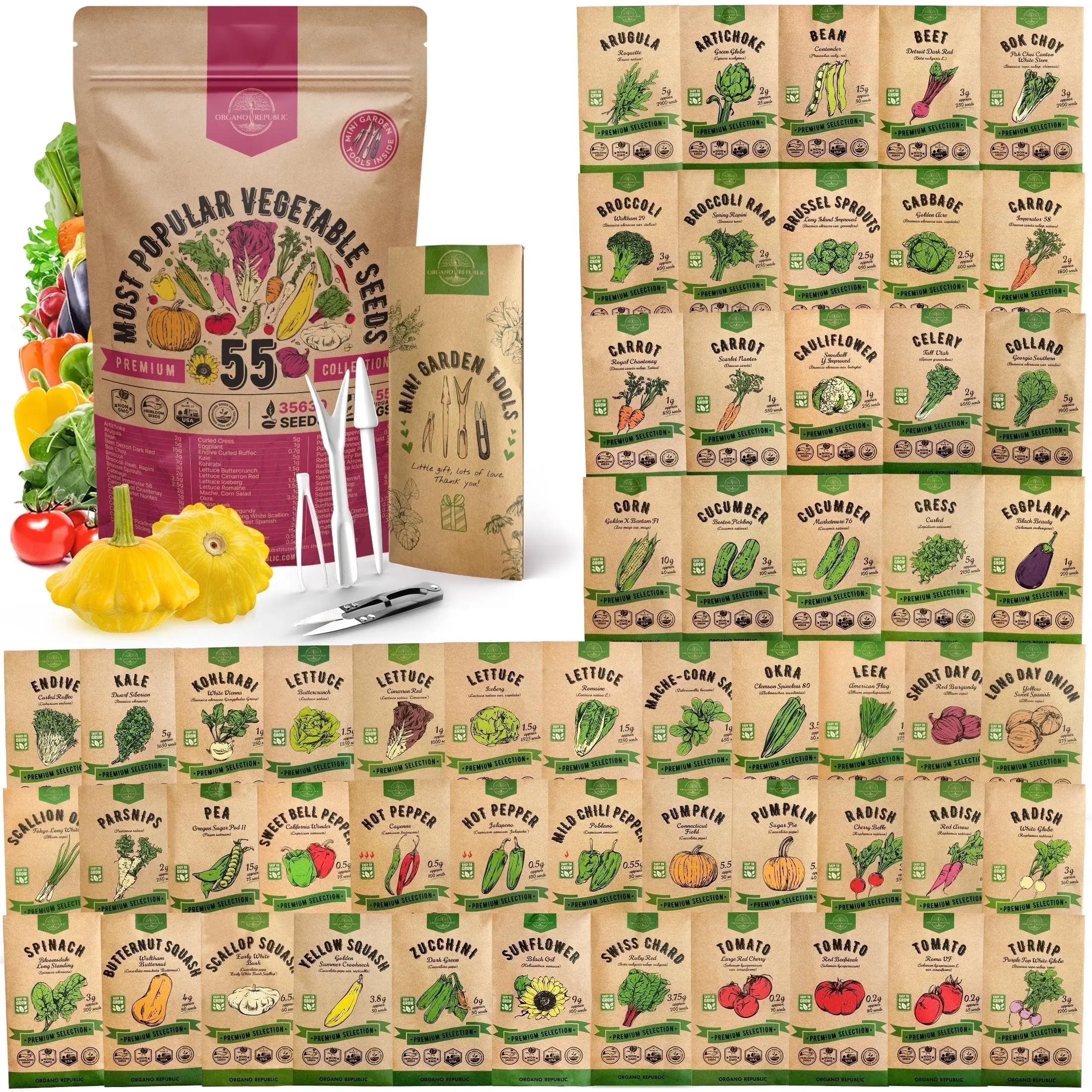 55 Vegetable Seeds Varieties - 35,600+ Non GMO Heirloom Garden Seeds For Planting