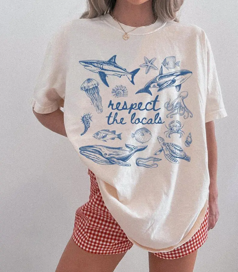 Sea Animals Shirt Comfort Colors Ocean Conservation Shirt Respect The Locals Shirt Sealife Tshirt Vintage Sea Shirt With Sea Creatures Shirt
