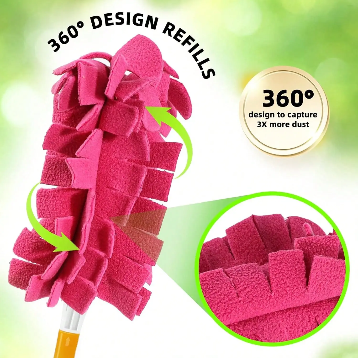 Washable Fluffy Duster Refill Set - 6 Refills, 1 Handle, Reusable Fleece Heads, Swiffer-Compatible 7.7x4.7" Waterproof Cleaning Pads, Hand Duster for Home Window, Car Furniture