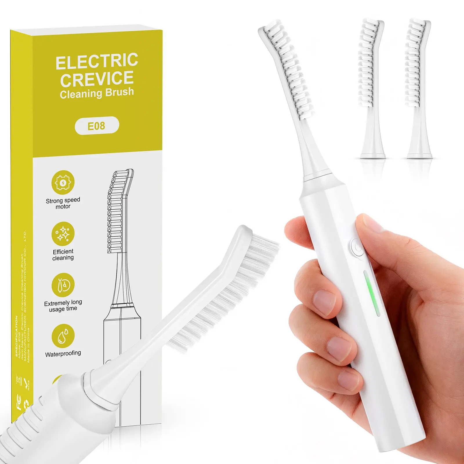 Electric Crevice Cleaning Brush, IPX7 Waterproof Cordless Detail Scrubber with 2 Brush Heads, USB-C Rechargeable, Multi-Speed for Grout & Tracks