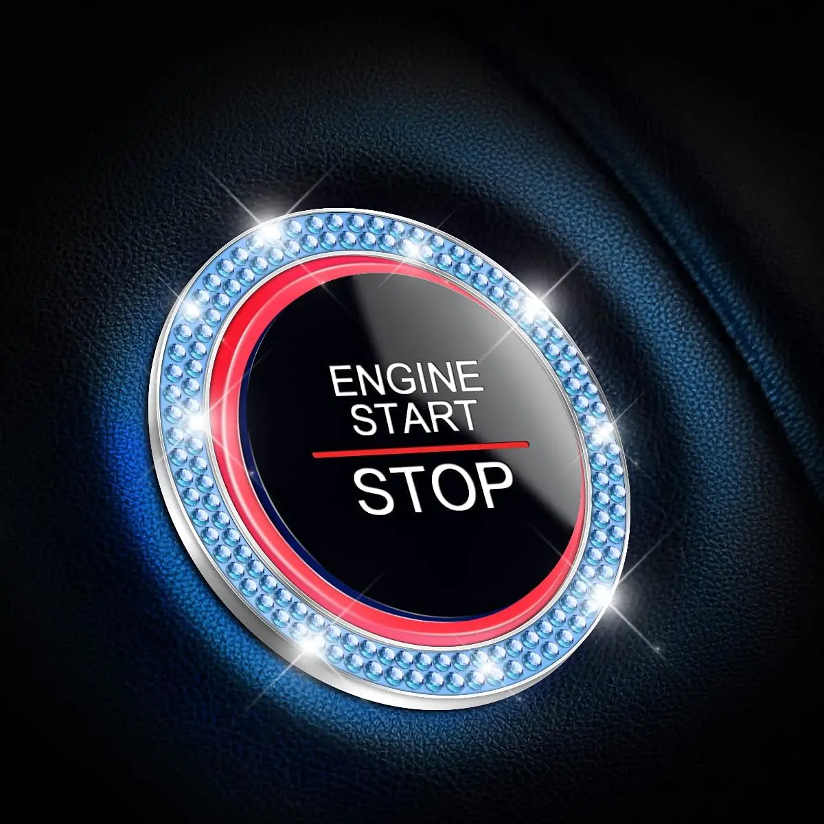 Bling  Rhinestone Engine Start Ring , 2 Pack  Push Start Button Cover/Sticker, Key  Knob Bling Ring, Sparkling  Interior Accessories for Women (Blue)