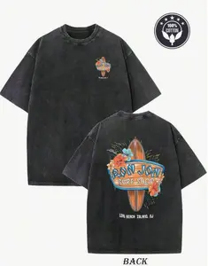 Ron Jon Surf Shop Double Sided Graphic T-Shirt, Vintage Washed Surfboard Hibiscus Flower Tee, Long Beach Island NJ Coastal Casual Top