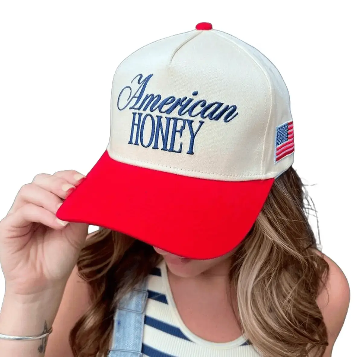 Unisex American Honey Vintage Trucker Hat - Patriotic Hat, Premium Headwear, American Flag Graphic Stitch Cap, Simple Stitch Design for 4th of July Independence Day Casual Hat Gift