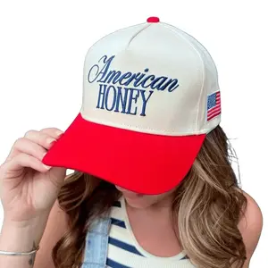 Unisex American Honey Vintage Trucker Hat - Patriotic Hat, Premium Headwear, American Flag Graphic Stitch Cap, Simple Stitch Design for 4th of July Independence Day Casual Hat
