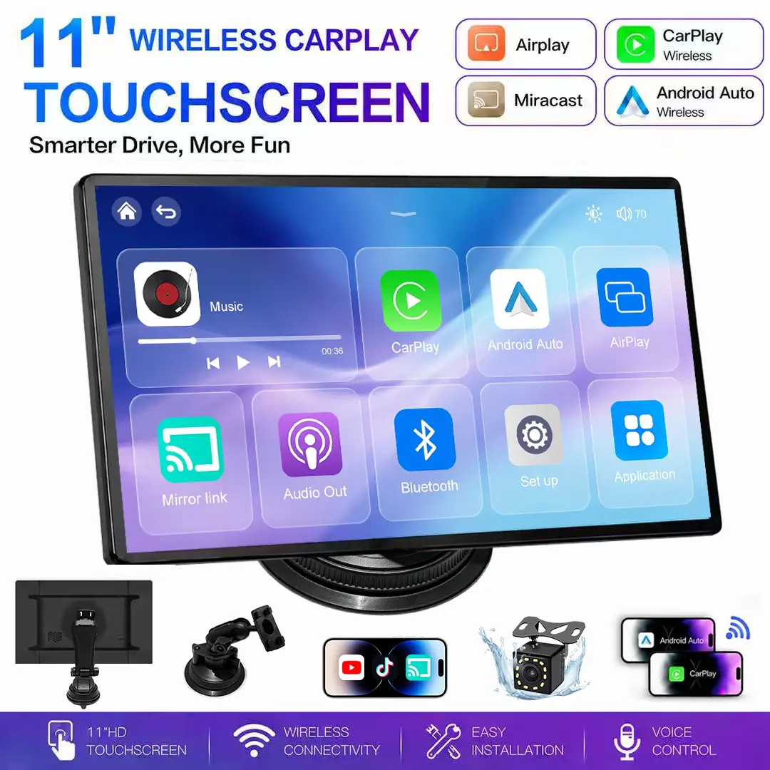 【AiFine】11-inch Car Big Carplay Screen Multimedia Upgrade Display – Supports Wireless CarPlay, Android Auto, Phone Screen Mirroring, High-Definition Touchscreen, Voice Navigation, and Bluetooth Hands-Free Calling