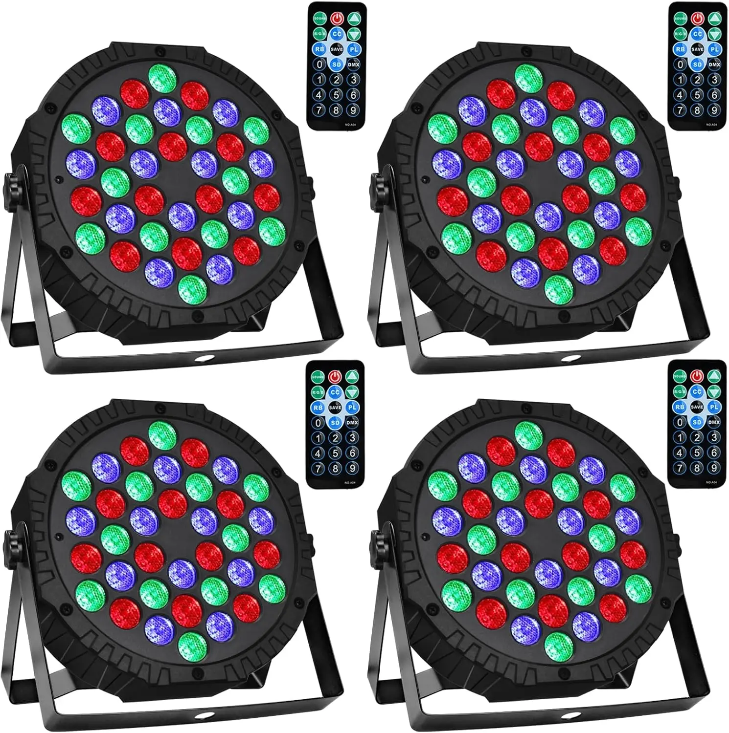 4-Pack 36 LED Bright Stage Lamps, Remote & DMX Controlled, Sound-Activated Uplights with Clamps for Weddings, DJ Disco Events, Bright Led