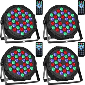 36 LED Stage Lights,  DJ Disco Party Light with Remote & DMX Controlled Sound Activated Uplights for Events Wedding Birthday Christmas Music Show Dance Party DJ Lighting, 4 Pack clamp
