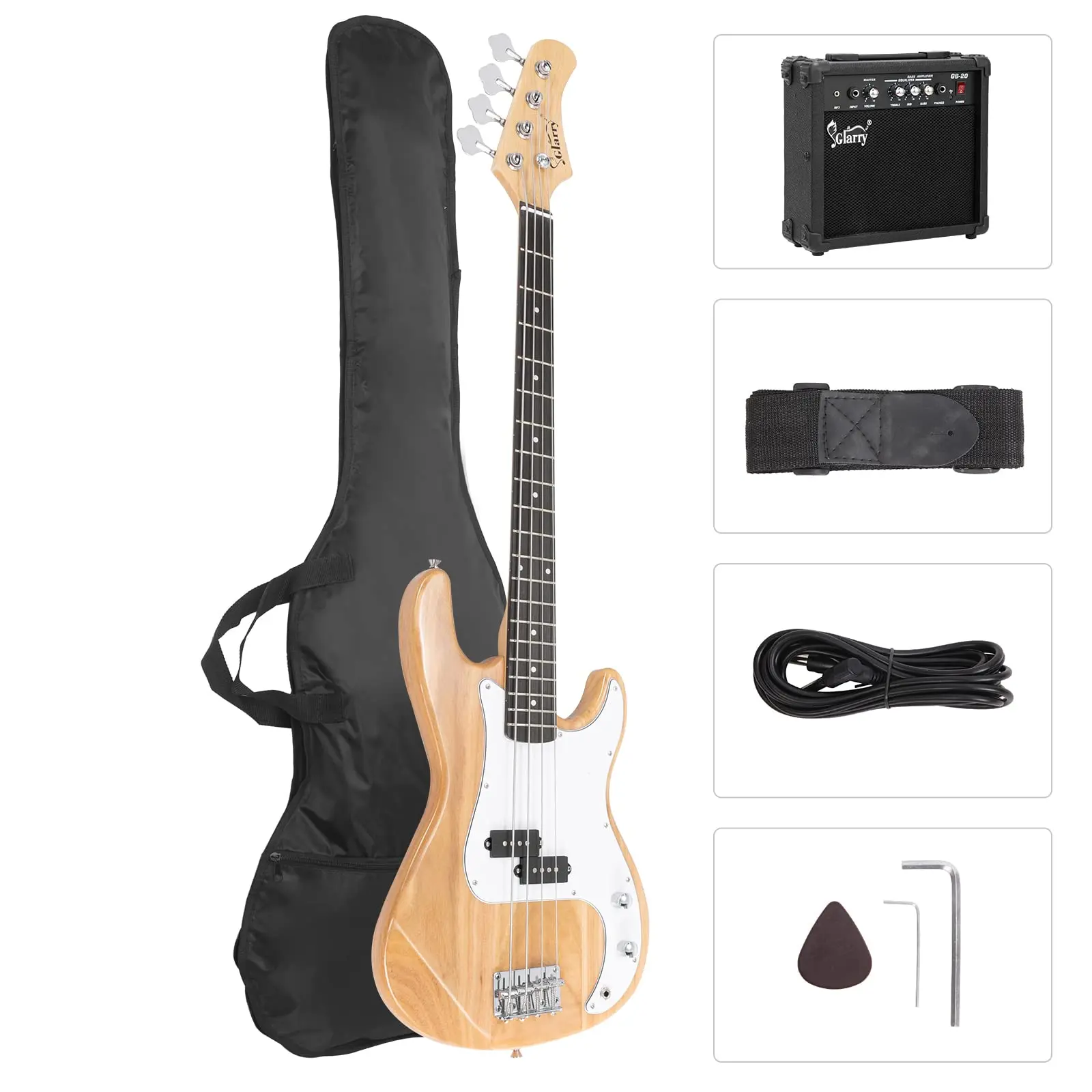 Electric Bass Guitar Full Size 4 String Rosewood Basswood Fire Style Exquisite Burning Bass(Burly Wood) Full Size Electric Bass Guitar with 20W AMP, 4 String Beginner Starter Kit with Accessories including Cable, Strap, Bag for Kids and, Guitar String Set