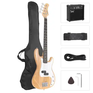 Electric Bass Guitar Full Size 4 String Rosewood Basswood Fire Style Exquisite Burning Bass(Burly Wood) Full Size Electric Bass Guitar with 20W AMP, 4 String Beginner Starter Kit with Accessories including Cable, Strap, Bag for Kids and