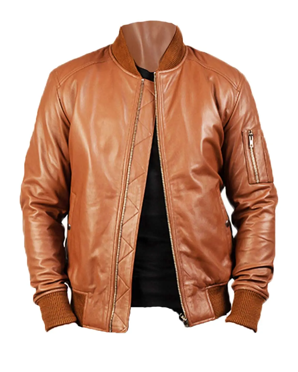 MotorCycleJackets Men’s MA-1 Brown Leather Flight Bomber Jacket