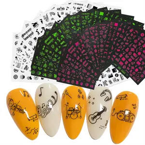Musical Instrument Series Nail Art Stickers 4 Sheets 300 pieces, Musical Notes Nail Decals 3D Self-Adhesive Guitar Piano keys Microphone Musical Notes Nail Design Manicure Tips Nail Decoration for Women Girls Kids Scrapbook Music Festival Sticker