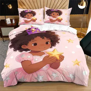 2/3Pcs Cute Little Princess Duvet Cover Set, Cartoon Cute Girl Print Style, Soft & Comfortable Fabric, Kawaii Kids Girls Bedroom Decor, Perfect Gift for Little Princess Fans