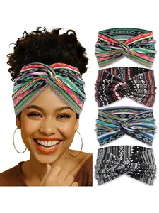 4-Pack Women's Wide Stretchy Headbands, Boho Style Hair Bands, Elastic Non-Slip Yoga Accessories, Plain Pattern, All Seasons
