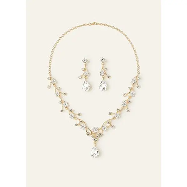 Azazie Crystal Rhinestone Necklace and Earrings Set Sparkling Rhinestone Light-Catching Crystal Coordinated Set Polished Shine Wedding Guest Prom Party