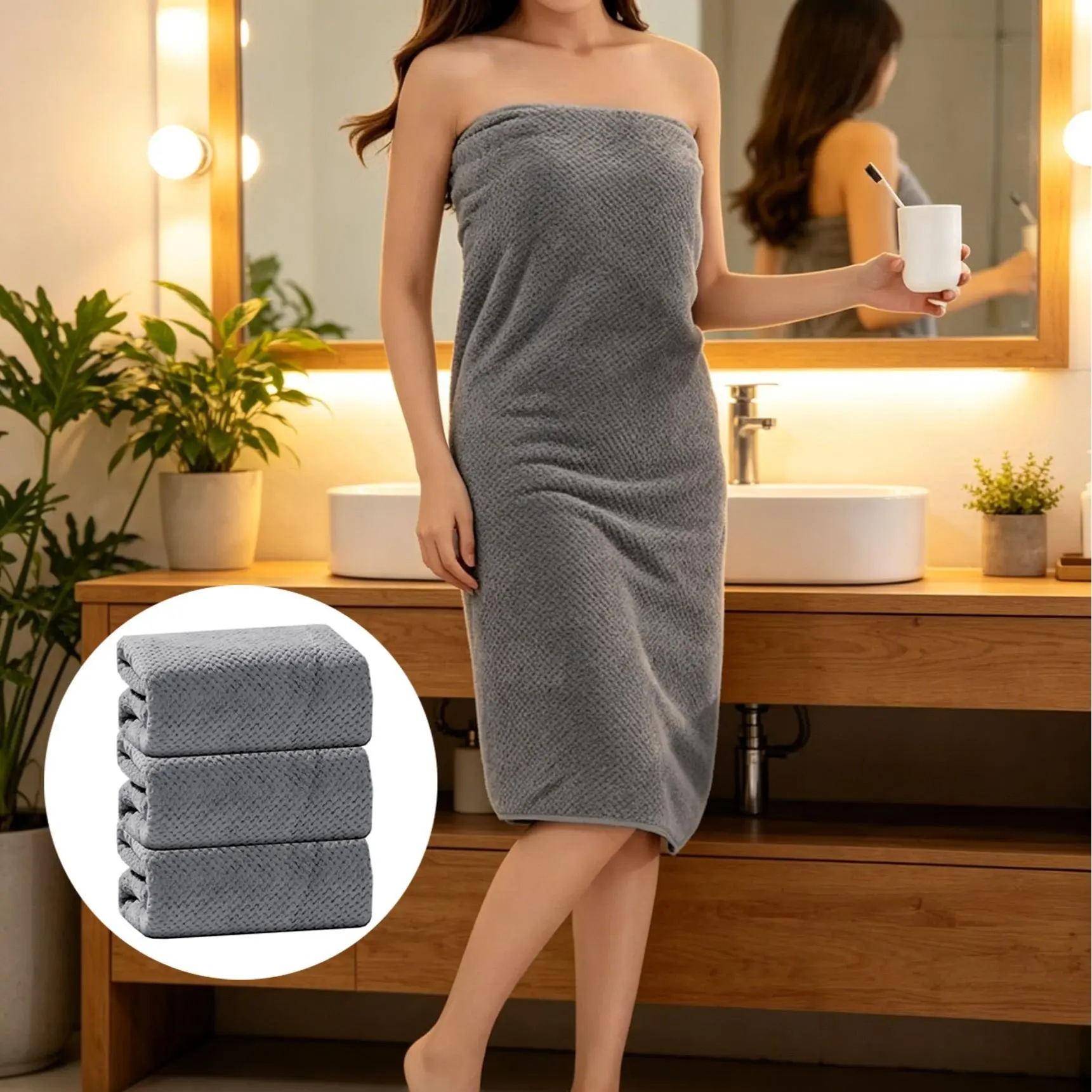 Oversized Bath Towel 35.43×68.9inch,Coral Fleece Pineapple Grid Ultra Soft Super Absorbent Quick Dry Lightweight Large Shower Towel for Home Hotel Travel