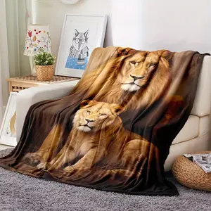 Luxurious Lion Print Flannel Throw Blanket - Soft, Cozy & Versatile For Couch, Bed, Office, Camping & Travel - All-Season Gift Idea