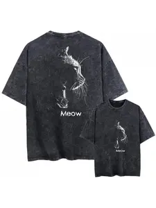 Women's Oversized Vintage T-Shirt 100% Big Size Black Tee with Coolmind DB Cat Print Exclusive Graphic - Loose Fit Round Neck Casual Shirt for Casual y2k,Vintage,Streetwear Christmas Cyber Monday vintage t-shirt casual menswear