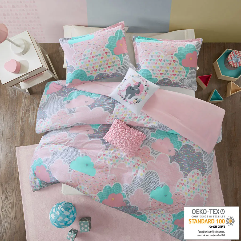 Cotton Cloud Motif Printed Comforter Set - Antimicrobial, Hypoallergenic, Bed-Ready, OEKO-TEX Certified Bedding Set for Bedroom Use