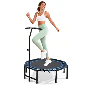 Dufominc 48 Inch Foldable Fitness Trampoline with Adjustable Handlebar for Adults Max Load 450lbs Durable Bungee Ropes Stable Quiet Rebounder for Cardio Strength Training Home Gym Jumping Exercise
