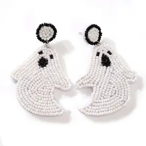 Halloween Beaded Earrings for Women, Bohemian Spooky BOO Ghost Small Beads Earrings Statement Trendy Halloween Part  Accessories  Friendship