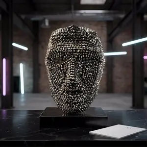 Bling Rhinestone Boss Skull Full Face Mask, Diamond-Decorated Masquerade Mask in Black, Day of the Dead Steampunk Mime Style, Men Women DJ Cosplay Party Props, Halloween Carnival Costume Accessory White Blue & Metallic Heart-Shaped Birthday party hat