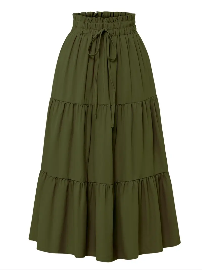 Solid Ruffle Layered Hem Drawstring Skirt Casual Skirt For Spring & Summer Women's Clothing