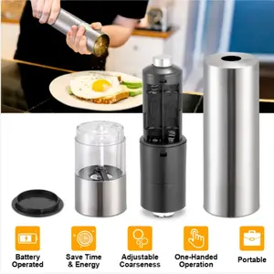 1Pc Electric Salt & Pepper Grinder with Light  Adjustable Coarseness | Stainless Steel | Battery Operated | Easy Refill & Clean