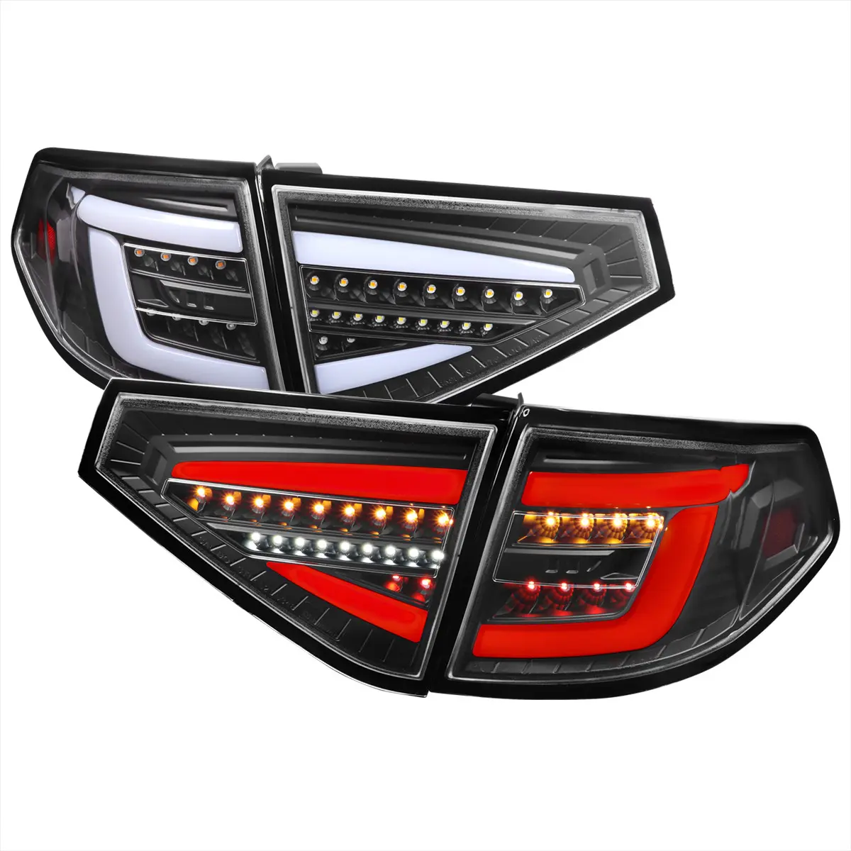SPEC-D TUNING Full Fiber Optics Sequential LED White Tube Tail Light Assemblies - Matte Black Housing, Pre-Wired Plug-and-Play Kit for 2008-2014 Impreza WRX Hatchback Car Replacement Accessories, Tail Lights