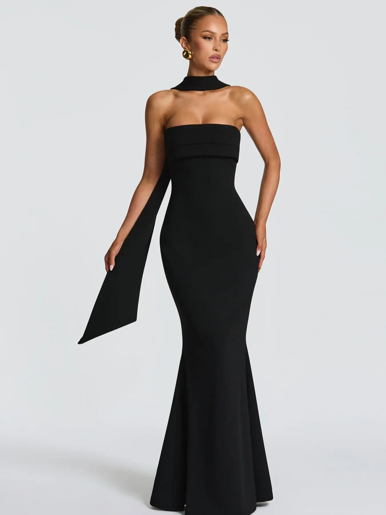 Women's Black Tie-neck Dress, Formal elegant dress, Solid Ruched Sleeveless Strapless Backless Tube Dress & Women's Black Tie-neck Dress, Formal elegant dress, Solid Ruched Sleeveless Strapless Backless Tube Dress &