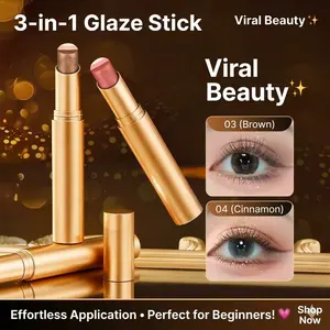 3 Color Eyeshadow Stick，New Long Lasting & Waterproof Creamy Eye Shadow，Portable Glitter shadow for Women，Smudge-Proof Long Lasting，Shimmer shadow for Day and Night (Fine Shimmer Brownish Orange)