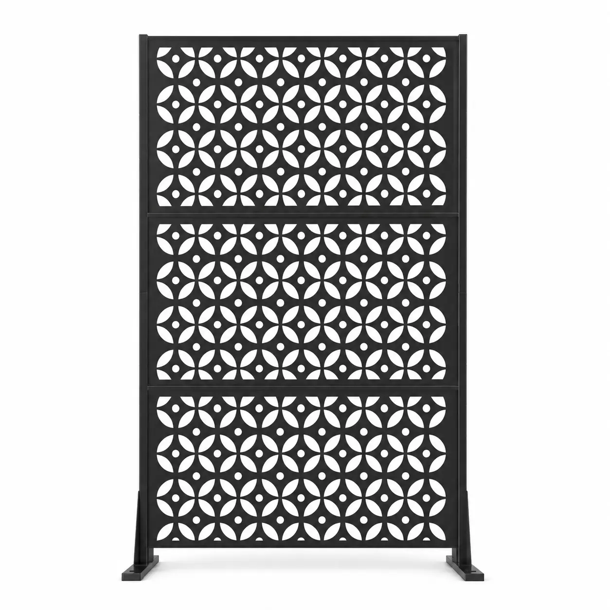 EROSOEI 72-Inch Black Metal Outdoor Privacy Screen Panel, Laser-Cut Geometric Partition Screen with Stand (1 x Unit) for Gardens, Indoor Room Dividers