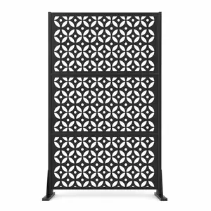 EROSOEI 72-Inch Black Metal Outdoor Privacy Screen Panel, Laser-Cut Geometric Partition Screen with Stand (1 x Unit) for Gardens, Indoor Room Dividers