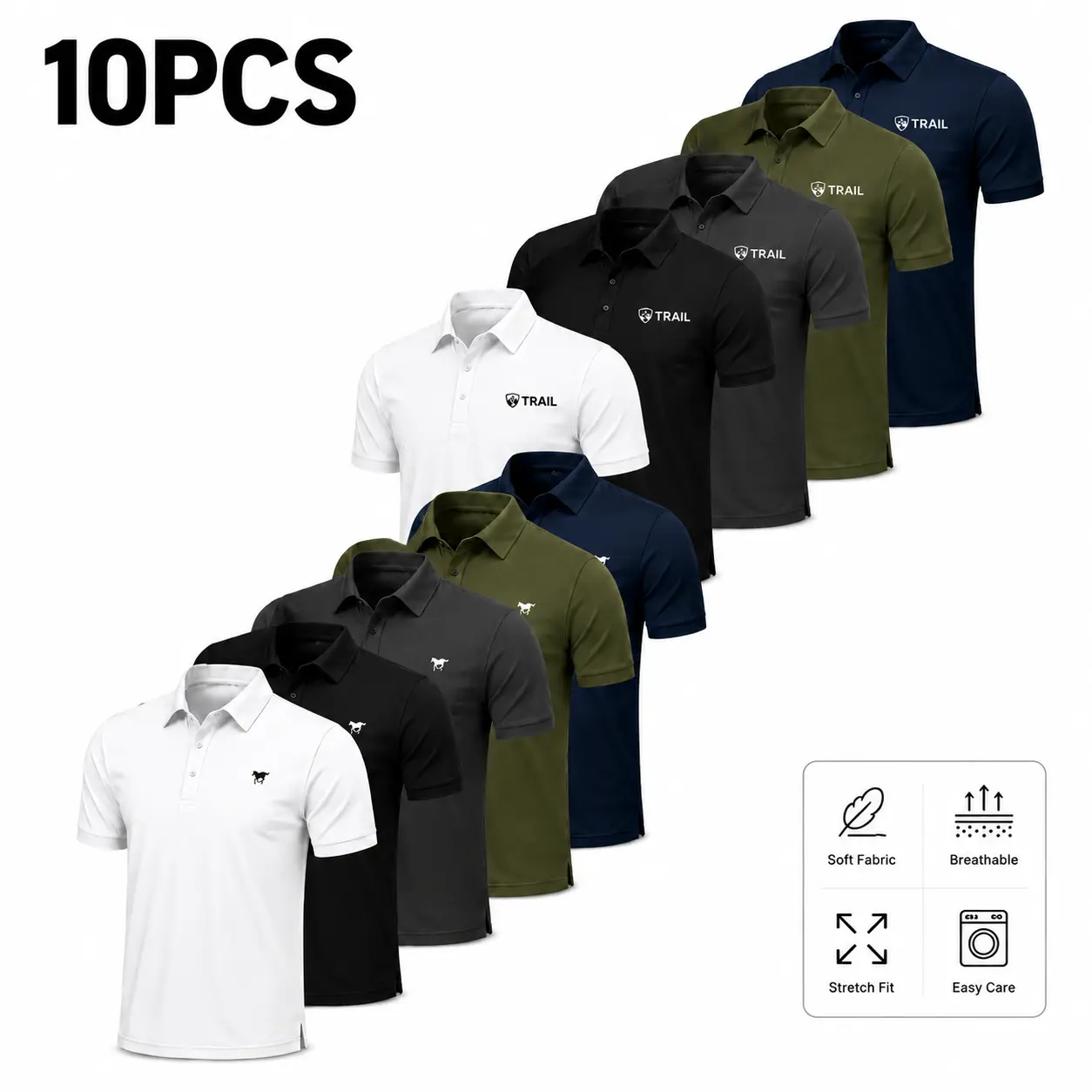 Men's 10-Pieces polo shirt set 180g Breathable Fabric Short-Sleeve Turn-Down Collar Casual Wear Tops for Business Travel, Dates, Golf,ideal for everyday wear and summer business style.,summerwins,father'sdaygifts,back to school Menswear Athletic