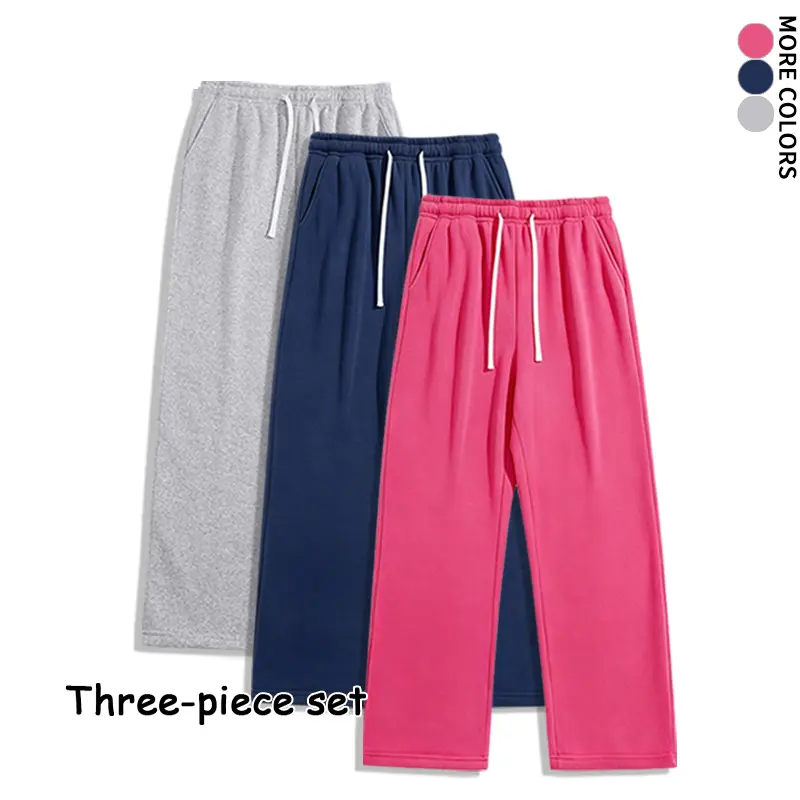 #SohoChic three Piece Set Wide Leg Sweatpants Unisex Drawstring Waist Black Heather Gray Cozy Weekend Outfit