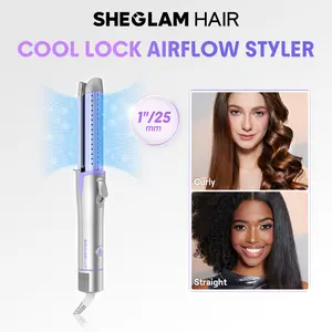【BOGO SALE】SHEGLAM HAIR Cool Lock Airflow Styler, 360° Airflow Styler Curling Iron,Hair Curler With Cooling Air Vents To Lock In Style,4 Adjustable Temp,Dual Voltage,Hair Straightener For Long Short Hair - US Plug-Effortlessbeauty- Coachella