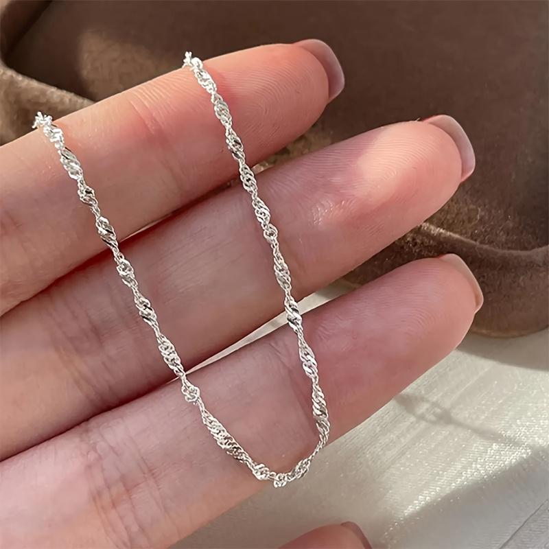S925 Sterling Silver Simple Water Ripple Chain Necklace Casual Decoration Gift For Women