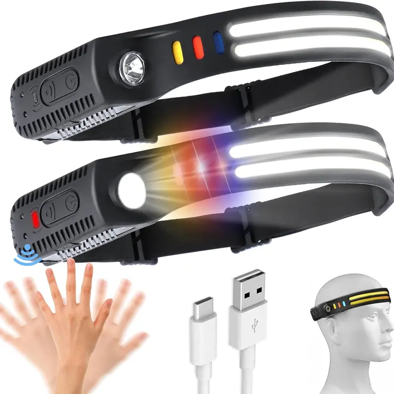 ZANOID Silicone LED Headlamp for Adults - Sporty Headlamps, Cordless USB Rechargeable, 230° Wide Beam, 5 Modes, Motion Sensor, Waterproof Portable Father's Day Gift for Outdoor Camping Hiking, Fathersdaygift