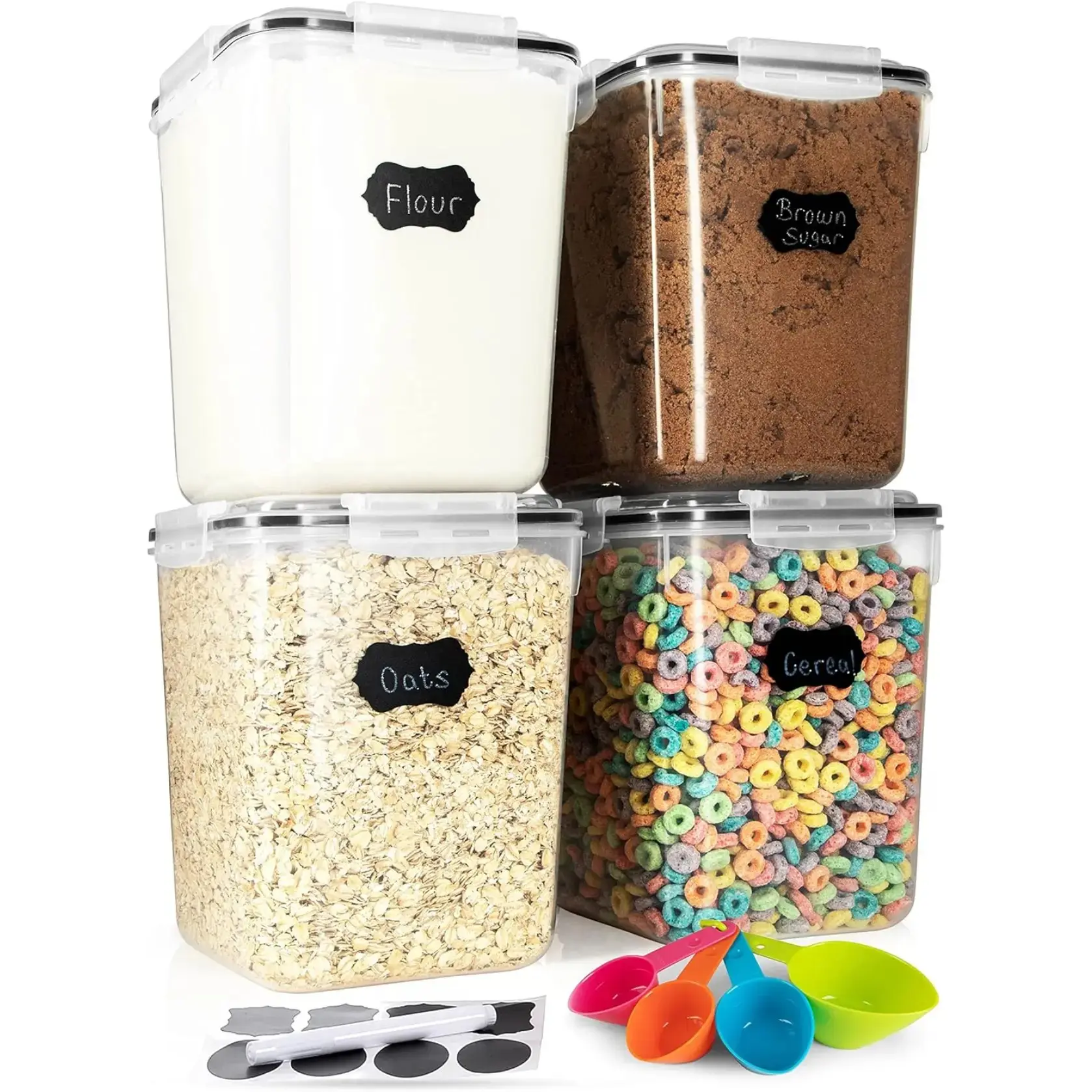 Flour Sugar Storage Containers (5.3L/4pk) Great Rice Canisters Sets For The Kitchen pantry, Large Food Storage Containers With Lids Airtight