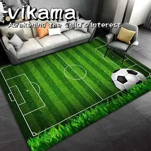 2D Soccer Ball Football Field Flannel Area Rug - Green Grass Sports Court Print Soft Mat for Living Room & Game Room, Non-Slip Football Home Decor #SoccerFieldRug #2DFootballMat #SportsHomeDecor #GrassCourtCarpet #NonSlipFlannelRug