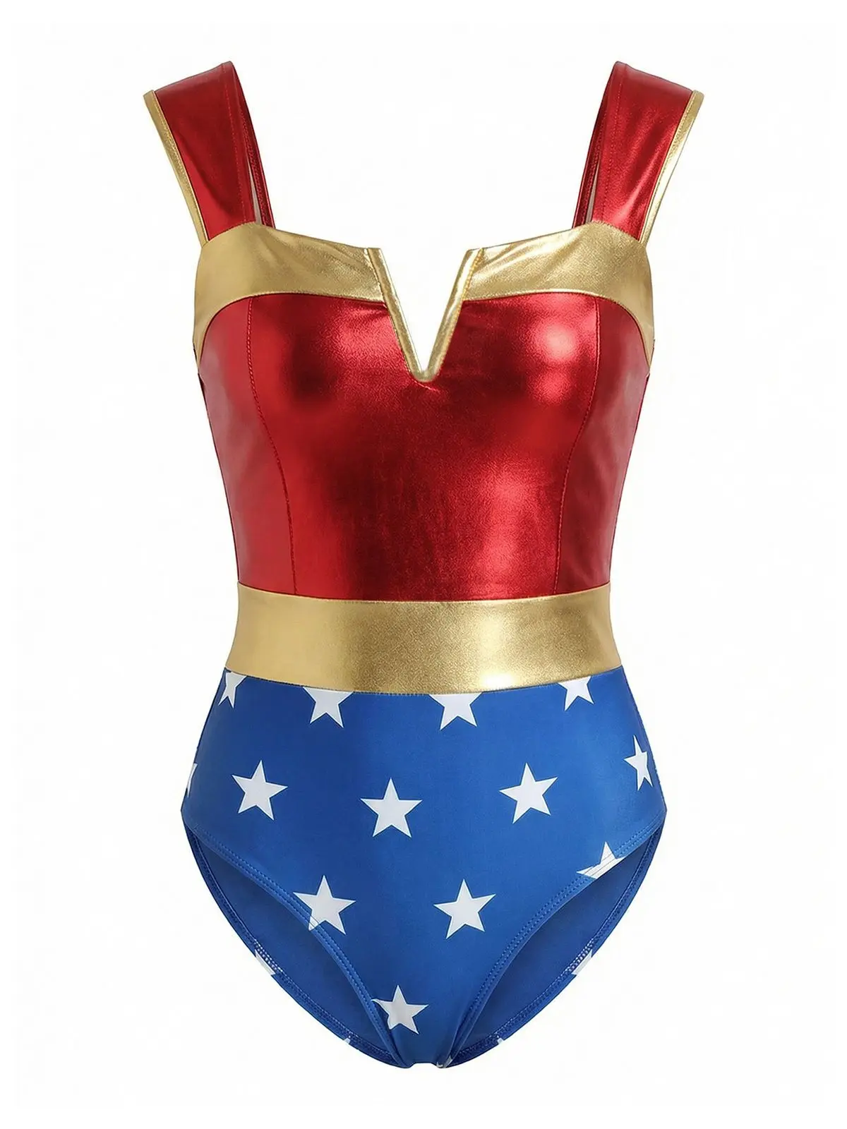 Multicolor 1970s Wonder Woman Star Print One-Piece Swimsuit 4th of july outfits