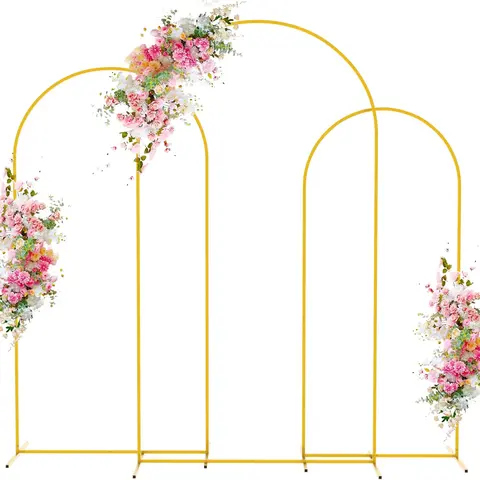Gold Metal Arched Backdrop Stand Set - Durable, Easy-Install Frames (6FT/6.6FT/7.2FT Sizes, 1PC/2PC/3PC Options) | Wedding Arbor Backdrop, Floral & Garland Fit, Works with Flowers, Garlands, Tulle, Balloon Arch for Wedding Ceremonies