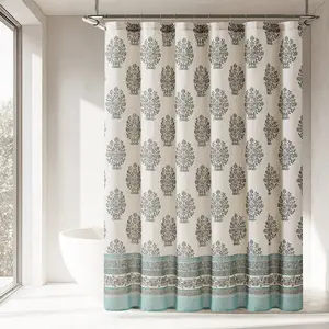 Lush Decor Sofia Flower Block Bouquet Shower Curtain 72x72 Linen Blend Classic Floral Design Machine Washable Easy Care