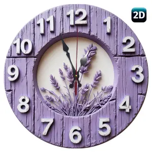 12inch Vintage Lily Wall Clock - Silent Quartz Movement, Round Design, Purple Floral Artwork, for Home Decoration, Living Room, Kitchen or Gift, AA Batteries Not Included, Living Room Accessories| Pastoral Style Decoration| Quartz sports clock, lily decor