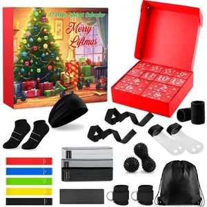 Gym Advent Calendar 2025 12-day of Christmas Advent Calendar Workout Gift Includes Massage Ball Ankle Binding Strap Lifting Strap Hip Resistance Band Towel Nonslip Sock for Women(Black)