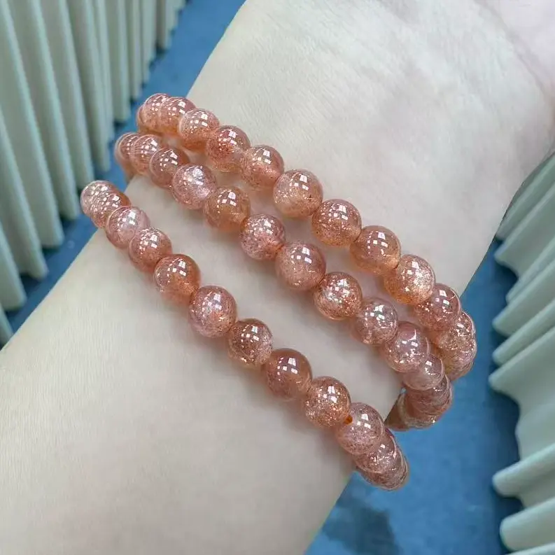 Grade-III Natural Golden Sunstone Multi-Loop Multi-Strand Beaded Bracelet, Warm Aesthetic Unisex Natural Crystal Jewelry Gift