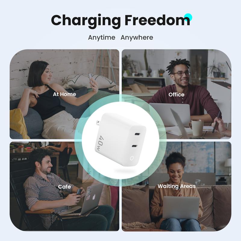 TOPADRE 2PC 40W USB-C PD Fast Charger with Charging Indicator Light, Dual-Port Portable Adapter, Compatible with iPhone 17/16, Samsung Series,