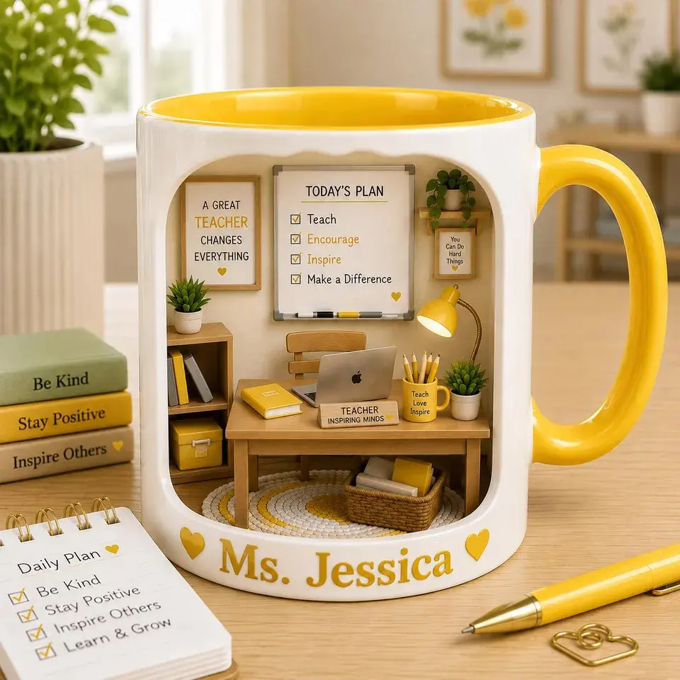 Personalized Teacher Mug with Classroom Design, Custom Name, Back to School Teacher Gift